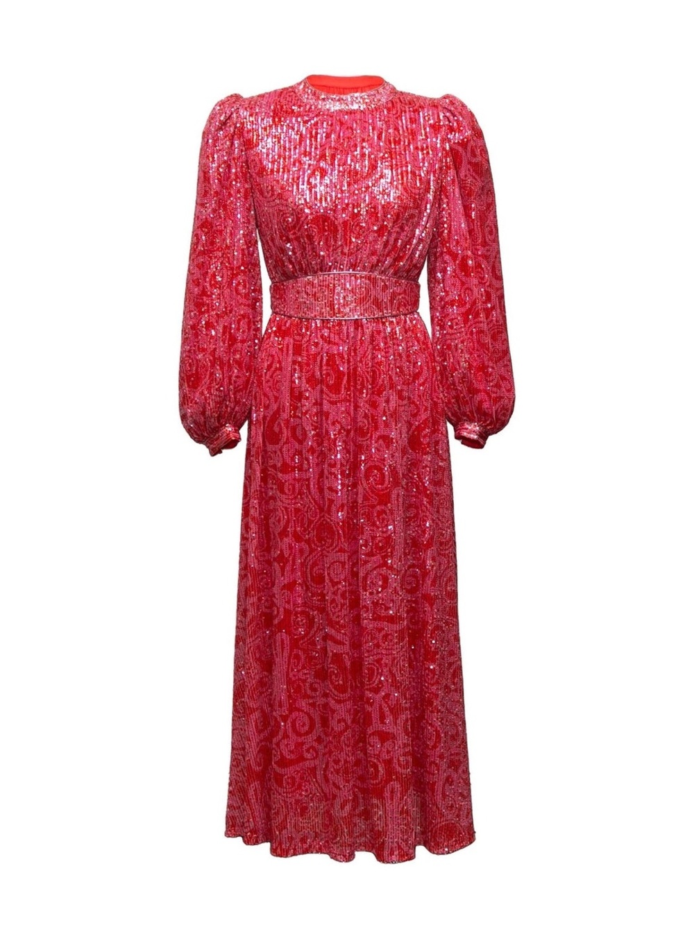 Scarlet Sequin Maxi Dress with Puff Sleeves